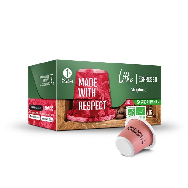 Boîte de 16 capsules Litha Espresso Décaféiné Alti Plano BIO