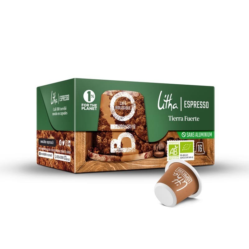 Boîte de 16 capsules Litha Espresso Tierra Fuerte BIO